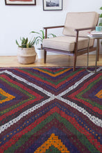 Load image into Gallery viewer, 7x10 Vintage Western Anatolian Turkish Kilim Area Rug Colorful Symmetrical Diamond Design with Alternating Colors  | SKU 556
