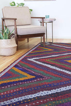 Load image into Gallery viewer, 7x10 Vintage Western Anatolian Turkish Kilim Area Rug Colorful Symmetrical Diamond Design with Alternating Colors  | SKU 556
