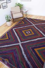 Load image into Gallery viewer, 7x10 Vintage Western Anatolian Turkish Kilim Area Rug Colorful Symmetrical Diamond Design with Alternating Colors  | SKU 556
