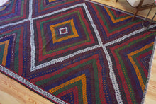 Load image into Gallery viewer, 7x10 Vintage Western Anatolian Turkish Kilim Area Rug Colorful Symmetrical Diamond Design with Alternating Colors  | SKU 556
