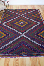 Load image into Gallery viewer, 7x10 Vintage Western Anatolian Turkish Kilim Area Rug Colorful Symmetrical Diamond Design with Alternating Colors  | SKU 556
