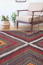 Load image into Gallery viewer, 7x12 Vintage Western Anatolian Turkish Kilim Area Rug Colorful Symmetrical Diamond Design with Alternating Colors  | SKU 557
