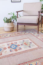 Load image into Gallery viewer, 6x8 Vintage Western Anatolian Oushak Style &#39;Milas&#39; Turkish Area Rug Spacious Field Geometric Design Floral Border Soft Colors | SKU 558

