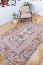 Load image into Gallery viewer, 6x8 Vintage Western Anatolian Oushak Style &#39;Milas&#39; Turkish Area Rug Spacious Field Geometric Design Floral Border Soft Colors | SKU 558
