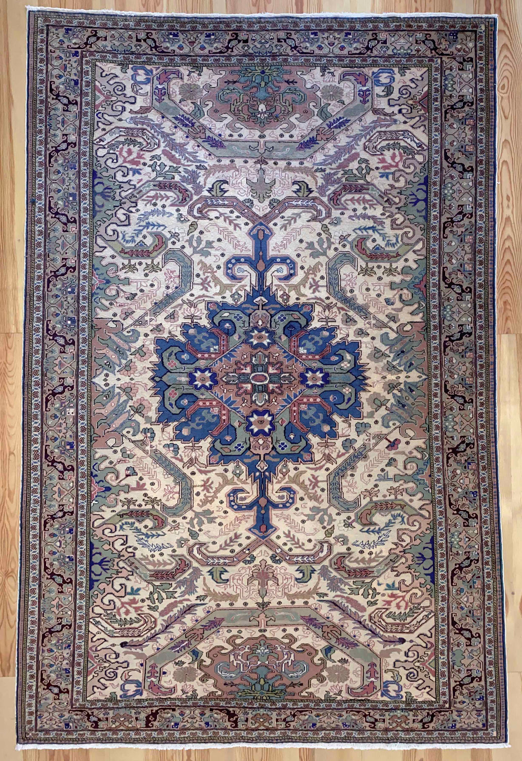 7x10 Vintage Central Anatolian 'Kayseri' Turkish Area Rug | Natural Colors Bold Medallion Geometric Design Stylized Border | SKU 559