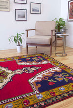 Load image into Gallery viewer, 5x9 Vintage Central Anatolian &#39;Aksaray&#39; Turkish Area Rug | Single Bold Geometric Medallion Red Field Stylized Floral Border | SKU 568
