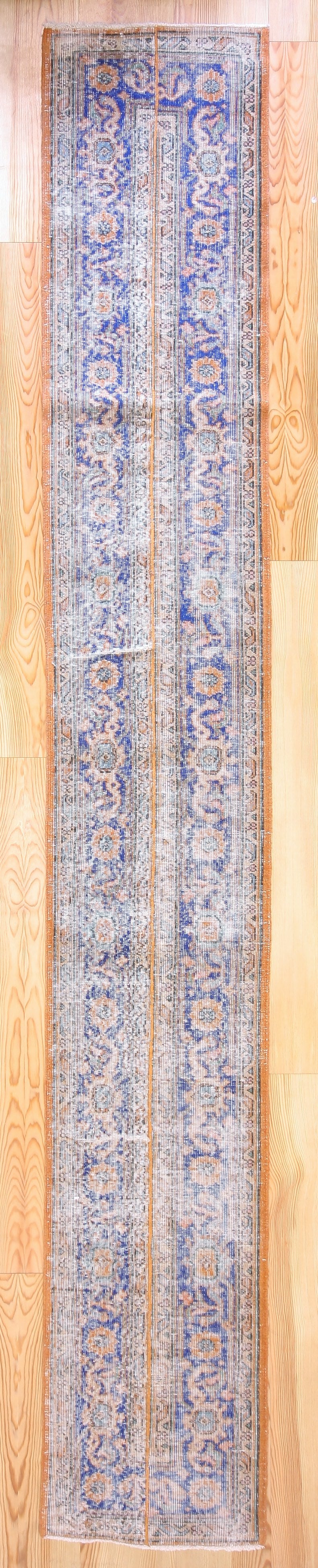 2x13 Vintage Western Anatolian Patchwork Oushak Style 'Isparta' Turkish Runner Distressed Look | SKU 572