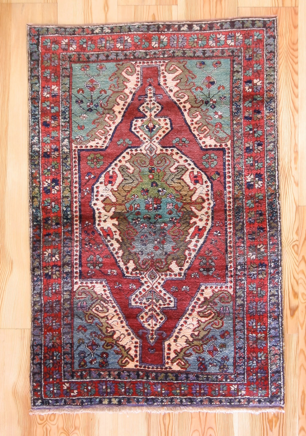 4x5 Antique Eastern Anatolian 'Sivas' Turkish Area Rug Bold Medallion Vibrant Colors Geometric Design | SKU 575