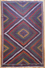 Load image into Gallery viewer, 7x10 Vintage Western Anatolian Turkish Kilim Area Rug Colorful Symmetrical Diamond Design with Alternating Colors  | SKU 580
