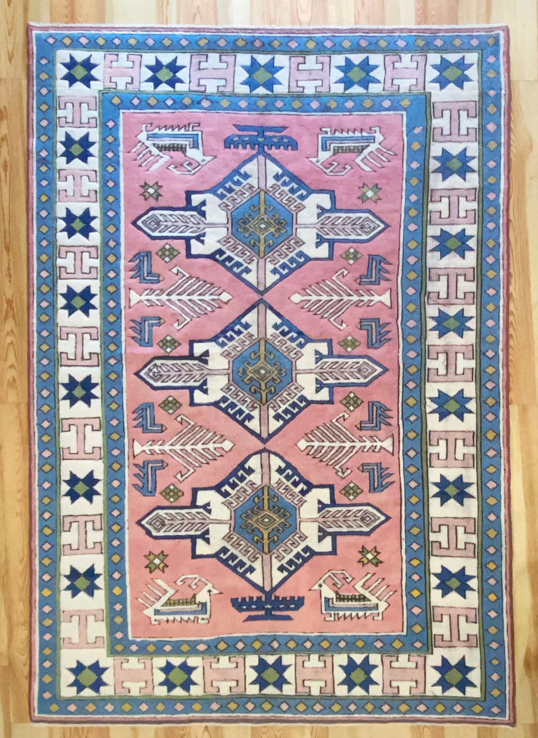 6x10 Vintage Central Anatolian Oushak Style 'Sultanhan' Turkish Area Rug | Triple Medallion Soft Field Colors Geometric Design | SKU 581