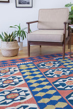 Load image into Gallery viewer, 6x9 Vintage Western Anatolian Turkish Flatwoven Kilim Area Rug Bold Repeating Symmetrical Tribal Symbols Natural Colors  | SKU 587

