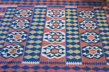 Load image into Gallery viewer, 6x9 Vintage Western Anatolian Turkish Flatwoven Kilim Area Rug Bold Repeating Symmetrical Tribal Symbols Natural Colors  | SKU 587
