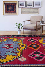 Load image into Gallery viewer, 6x12 Vintage Eastern Anatolian &#39;Kars&#39; Turkish Kilim Area Rug | Bold Medallion Eye Catching Colors Geometric Design Floral Border | SKU 595
