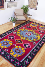 Load image into Gallery viewer, 6x12 Vintage Eastern Anatolian &#39;Kars&#39; Turkish Kilim Area Rug | Bold Medallion Eye Catching Colors Geometric Design Floral Border | SKU 595
