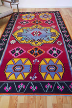 Load image into Gallery viewer, 6x12 Vintage Eastern Anatolian &#39;Kars&#39; Turkish Kilim Area Rug | Bold Medallion Eye Catching Colors Geometric Design Floral Border | SKU 595
