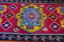 Load image into Gallery viewer, 6x12 Vintage Eastern Anatolian &#39;Kars&#39; Turkish Kilim Area Rug | Bold Medallion Eye Catching Colors Geometric Design Floral Border | SKU 595
