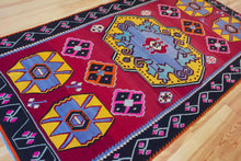 Load image into Gallery viewer, 6x12 Vintage Eastern Anatolian &#39;Kars&#39; Turkish Kilim Area Rug | Bold Medallion Eye Catching Colors Geometric Design Floral Border | SKU 595
