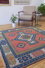Load image into Gallery viewer, 5x6 Vintage Central Anatolian &#39;Sultanhan&#39; Turkish Area Rug | Bold Medallion Geometric Design Spacious Field Stylized Border | SKU 599
