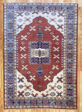 Load image into Gallery viewer, 6x8 Vintage Western Anatolian &#39;Kula&#39; Turkish Area Rug Square Medallion Earthy Colors Stylized Motifs Light Field Geometric Border | SKU 603
