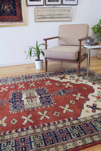 Load image into Gallery viewer, 6x8 Vintage Western Anatolian &#39;Kula&#39; Turkish Area Rug Square Medallion Earthy Colors Stylized Motifs Light Field Geometric Border | SKU 603
