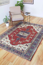 Load image into Gallery viewer, 6x8 Vintage Western Anatolian &#39;Kula&#39; Turkish Area Rug Square Medallion Earthy Colors Stylized Motifs Light Field Geometric Border | SKU 603
