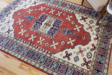 Load image into Gallery viewer, 6x8 Vintage Western Anatolian &#39;Kula&#39; Turkish Area Rug Square Medallion Earthy Colors Stylized Motifs Light Field Geometric Border | SKU 603
