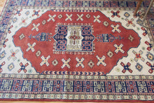 Load image into Gallery viewer, 6x8 Vintage Western Anatolian &#39;Kula&#39; Turkish Area Rug Square Medallion Earthy Colors Stylized Motifs Light Field Geometric Border | SKU 603
