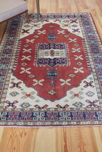 Load image into Gallery viewer, 6x8 Vintage Western Anatolian &#39;Kula&#39; Turkish Area Rug Square Medallion Earthy Colors Stylized Motifs Light Field Geometric Border | SKU 603
