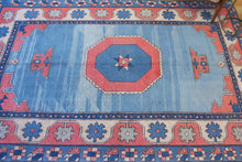 Load image into Gallery viewer, 6x10 Vintage Central Anatolian &#39;Aksaray&#39; Turkish Area Rug | Geometric Medallion Spacious Blue Field Geometric Border | SKU 619
