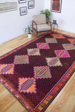 Load image into Gallery viewer, 7x11 Vintage Eastern Anatolian &#39;Kars&#39; Turkish Area Rug | Symmetrical Diamond Medallions Earthy Field Vibrant Border | SKU 620
