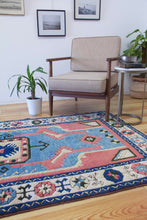 Load image into Gallery viewer, 4x7 Vintage Central Anatolian Caucasian &#39;Kasim Usagi&#39; Design &#39;Sultanhan&#39; Turkish Area Rug | Geometric Medallion Soft Colors Stylized Motifs | SKU 621
