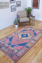 Load image into Gallery viewer, 4x8 Vintage Central Anatolian &#39;Nigde&#39; Turkish Area Rug | Bold Medallion Spacious Field Muted Soft Colors Geometric Design | SKU 625
