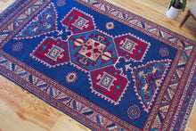 Load image into Gallery viewer, 5x8 Vintage Central Anatolian &#39;Taspinar&#39; Turkish Area Rug | Geometric Design Blue Field Stylized Motifs | SKU 627
