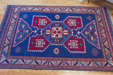 Load image into Gallery viewer, 5x8 Vintage Central Anatolian &#39;Taspinar&#39; Turkish Area Rug | Geometric Design Blue Field Stylized Motifs | SKU 627
