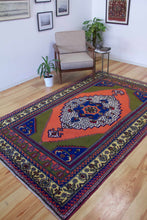 Load image into Gallery viewer, 6x9 Vintage Central Anatolian &#39;Taspinar&#39; Turkish Area Rug | Bold Medallion Vibrant Colors Stylized Border | SKU 630
