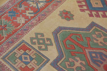Load image into Gallery viewer, 5x7 Vintage Western Anatolian Turkish Area Rug | Triple Diamond Medallion Geometric Design Soft Colors Stylized Border | SKU 633
