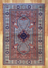 Load image into Gallery viewer, 4x6 Vintage Western Anatolian Caucasian &#39;Seven Shield&#39; Design Turkish Area Rug | Bold Medallion Geometric Design Stylized Motifs  | SKU 634
