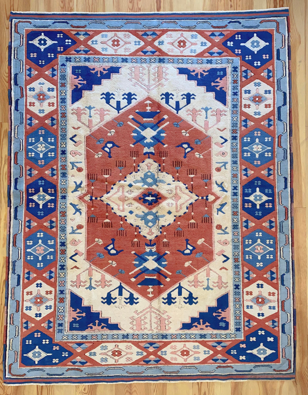6x8 Vintage Central Anatolian 'Yoruk' Turkish Rug | Bold Medallion Symmetrical Geometric Design Soft Colors  | SKU 636