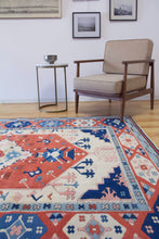 Load image into Gallery viewer, 6x8 Vintage Central Anatolian &#39;Yoruk&#39; Turkish Rug | Bold Medallion Symmetrical Geometric Design Soft Colors  | SKU 636

