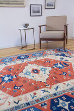 Load image into Gallery viewer, 6x8 Vintage Central Anatolian &#39;Yoruk&#39; Turkish Rug | Bold Medallion Symmetrical Geometric Design Soft Colors  | SKU 636
