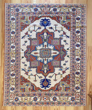 Load image into Gallery viewer, 7x8 Vintage Central Anatolian &#39;Serapi&#39; Design &#39;Yoruk&#39; Turkish Area Rug | Bold Medallion on Light Field Palmette and Vine Ornaments Floral Border | SKU 642
