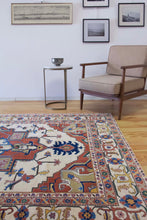 Load image into Gallery viewer, 7x8 Vintage Central Anatolian &#39;Serapi&#39; Design &#39;Yoruk&#39; Turkish Area Rug | Bold Medallion on Light Field Palmette and Vine Ornaments Floral Border | SKU 642
