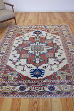 Load image into Gallery viewer, 7x8 Vintage Central Anatolian &#39;Serapi&#39; Design &#39;Yoruk&#39; Turkish Area Rug | Bold Medallion on Light Field Palmette and Vine Ornaments Floral Border | SKU 642
