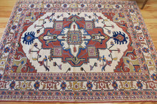 Load image into Gallery viewer, 7x8 Vintage Central Anatolian &#39;Serapi&#39; Design &#39;Yoruk&#39; Turkish Area Rug | Bold Medallion on Light Field Palmette and Vine Ornaments Floral Border | SKU 642
