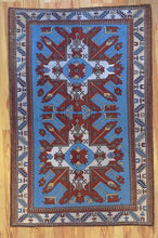 Load image into Gallery viewer, 5x8 Vintage Eastern Anatolian Caucasian &#39;Adler&#39; Design &#39;Kars&#39; Turkish Area Rug | Double &#39;Eagle&#39; Medallion on Spacious Blue Field Geometric Border | SKU 643

