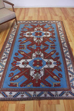 Load image into Gallery viewer, 5x8 Vintage Eastern Anatolian Caucasian &#39;Adler&#39; Design &#39;Kars&#39; Turkish Area Rug | Double &#39;Eagle&#39; Medallion on Spacious Blue Field Geometric Border | SKU 643
