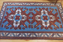 Load image into Gallery viewer, 5x8 Vintage Eastern Anatolian Caucasian &#39;Adler&#39; Design &#39;Kars&#39; Turkish Area Rug | Double &#39;Eagle&#39; Medallion on Spacious Blue Field Geometric Border | SKU 643
