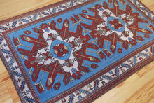 Load image into Gallery viewer, 5x8 Vintage Eastern Anatolian Caucasian &#39;Adler&#39; Design &#39;Kars&#39; Turkish Area Rug | Double &#39;Eagle&#39; Medallion on Spacious Blue Field Geometric Border | SKU 643
