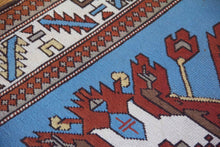 Load image into Gallery viewer, 5x8 Vintage Eastern Anatolian Caucasian &#39;Adler&#39; Design &#39;Kars&#39; Turkish Area Rug | Double &#39;Eagle&#39; Medallion on Spacious Blue Field Geometric Border | SKU 643
