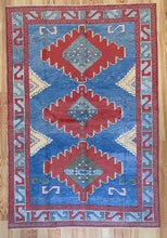 Load image into Gallery viewer, 5x8 Vintage Central Anatolian &#39;Aksaray&#39; Turkish Area Rug | Triple Medallion on Blue Field Geometric Border | SKU 644
